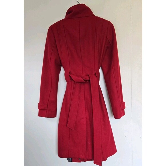 Calvin Klein Coat Womens 6 Red Wool Blend Long Overcoat Holiday Winter Belted - Picture 5 of 8